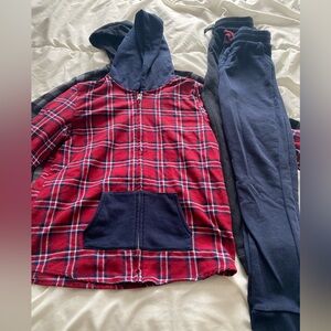 Andy & Evan Black and Gray & Red and Blue Plaid Shirt- 2 Matching Sets